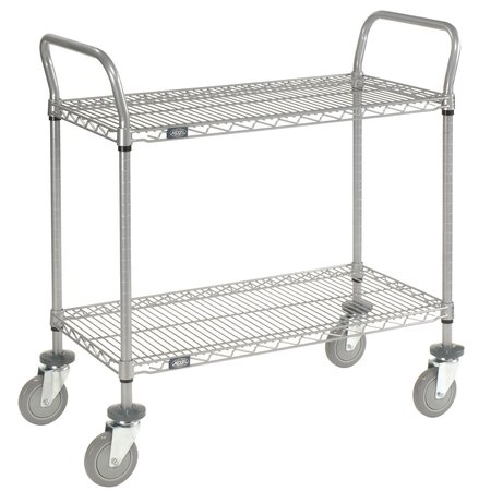 NEXEL Utility Cart w/2 Shelves & Poly Casters, 1200 lb. Capacity, 48L x 21W x 39H, Silver 2148P2EP